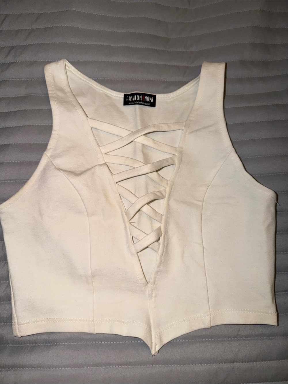 Fashion Nova White Lace-Up Cropped Tank